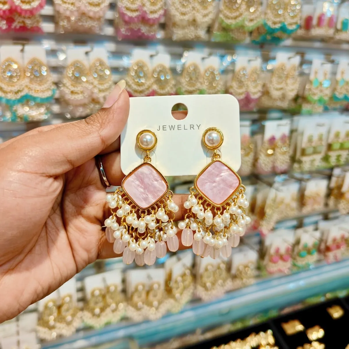 Elegant Pastel Pink Pearl Statement Earrings