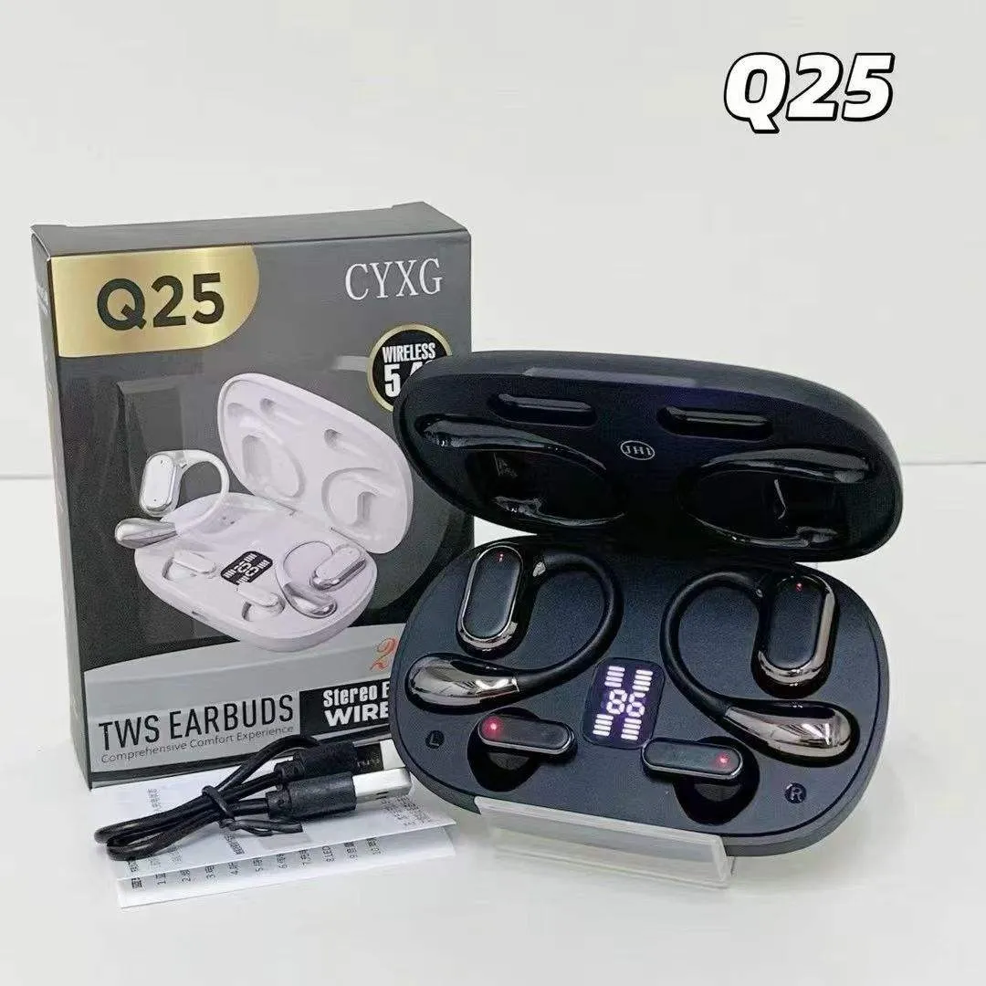Q25 2-in-1 Couple Soft Ear Hooks TWS Wireless Earbuds – LED Digital Display
