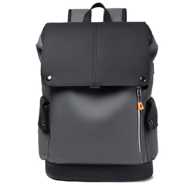 Men's Premium Waterproof PU Leather Laptop Backpack - Ash