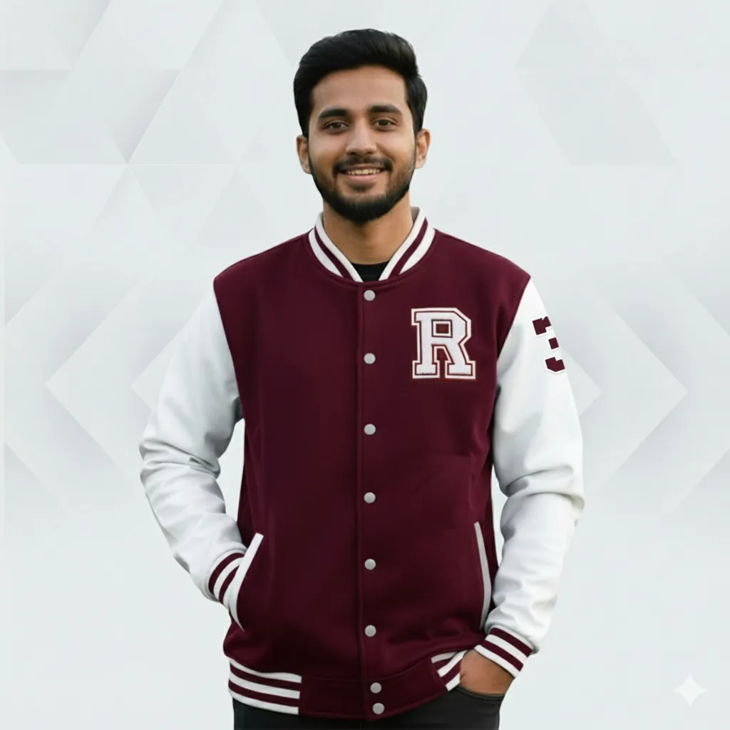 Men's Premium China Varsity Jacket (  Maroon + White)